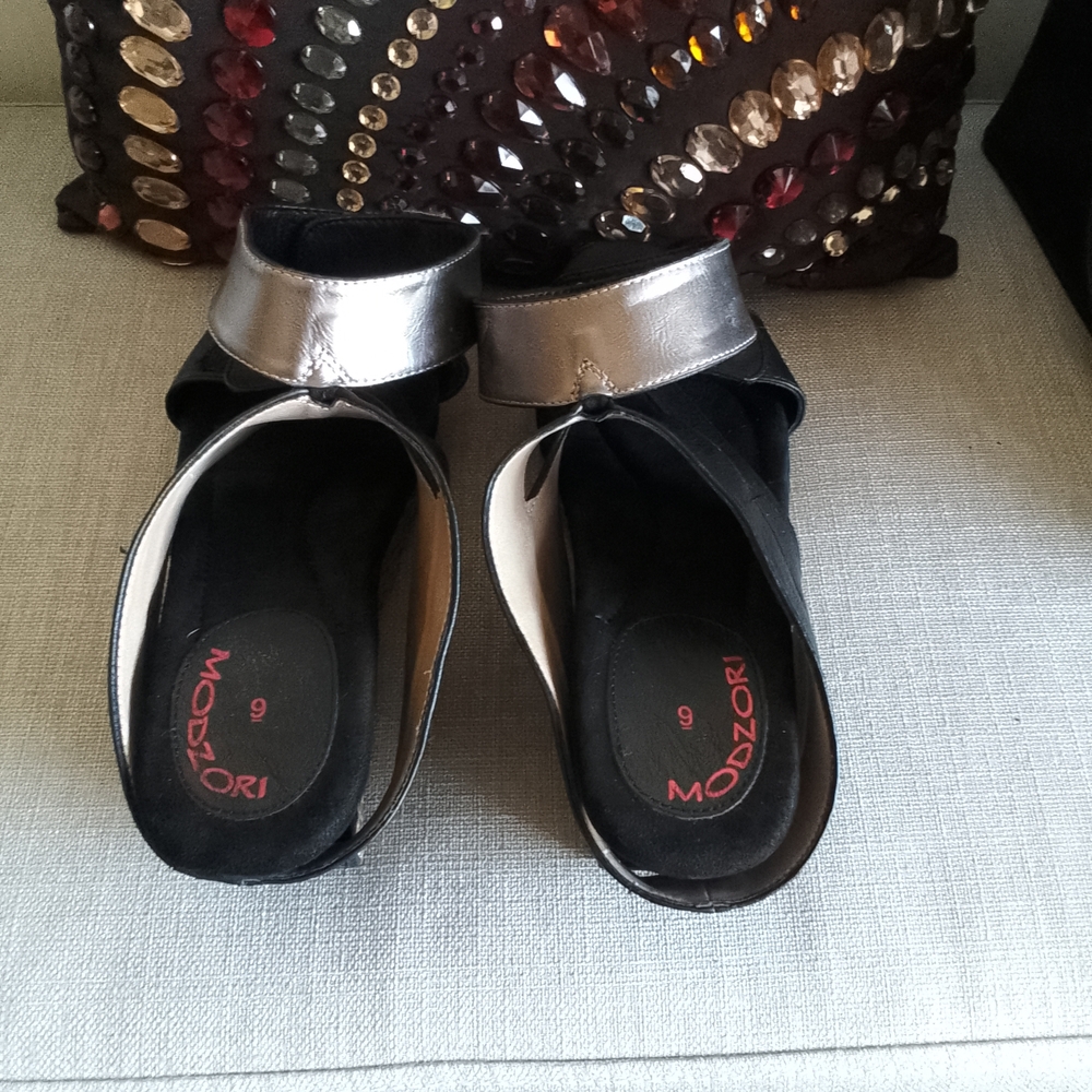 Silver and Black Modzori Sandals
